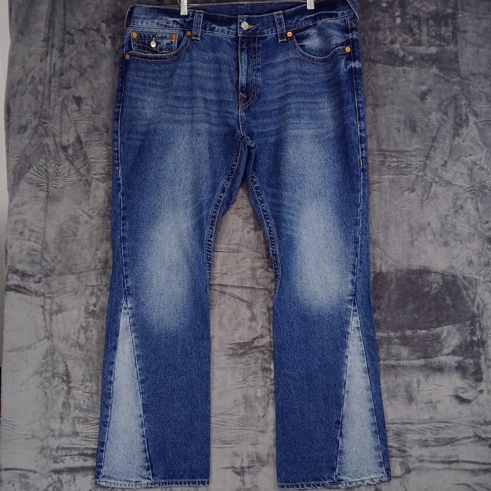 NWT True Religion Jeans Mens 42 Blue Lynx Medium Wash SN Flap Slim Flare Zip Fly